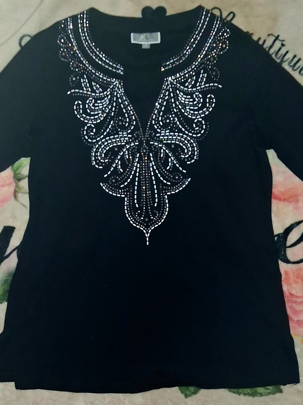 Black Embellished V-Neck Tunic by (Unknown)